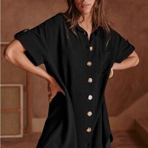 Sezane Sofia Black Button-Up Shirt Dress